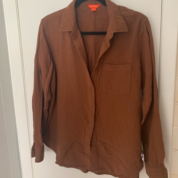 Joe Fresh brown gauzy button up - Picture 2 of 3